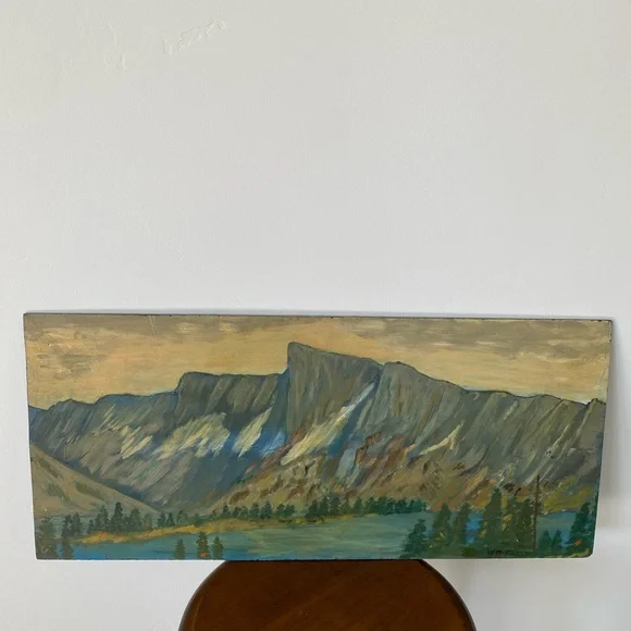 vintage original mountain landscape oil painting mountain scene - Picture 2 of 8